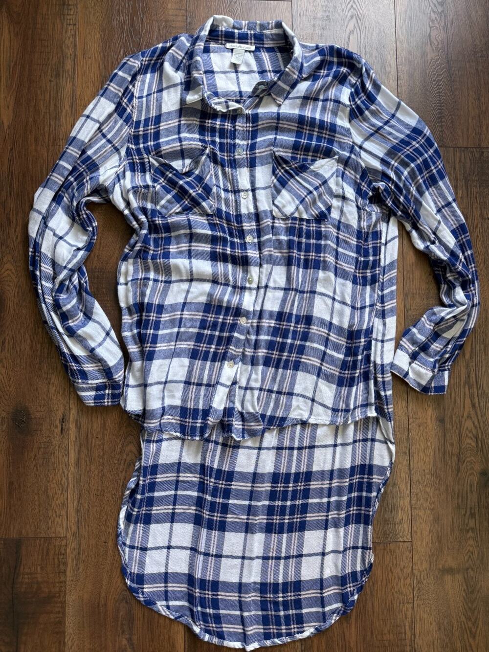 Oversized Indie Sleaze Charlotte Russe Plaid Hi Low Button Down Shirt XL